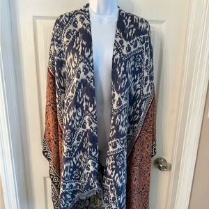 Free People - Blue and Coral Patterned Kimono/ Pancho